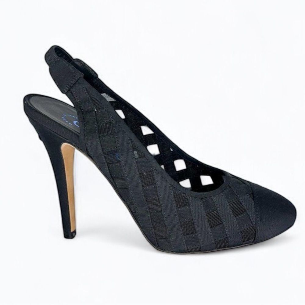CHANEL Black Diamond Pattern Mesh CC Logo Cap Toe Slingback Sandals Size… - Picture 6 of 15